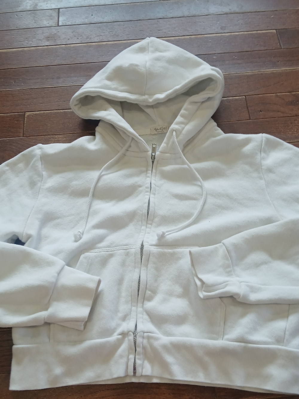 John Galt By Brandy Melville Cream White Cropped Hoodie Zipup Sz Small